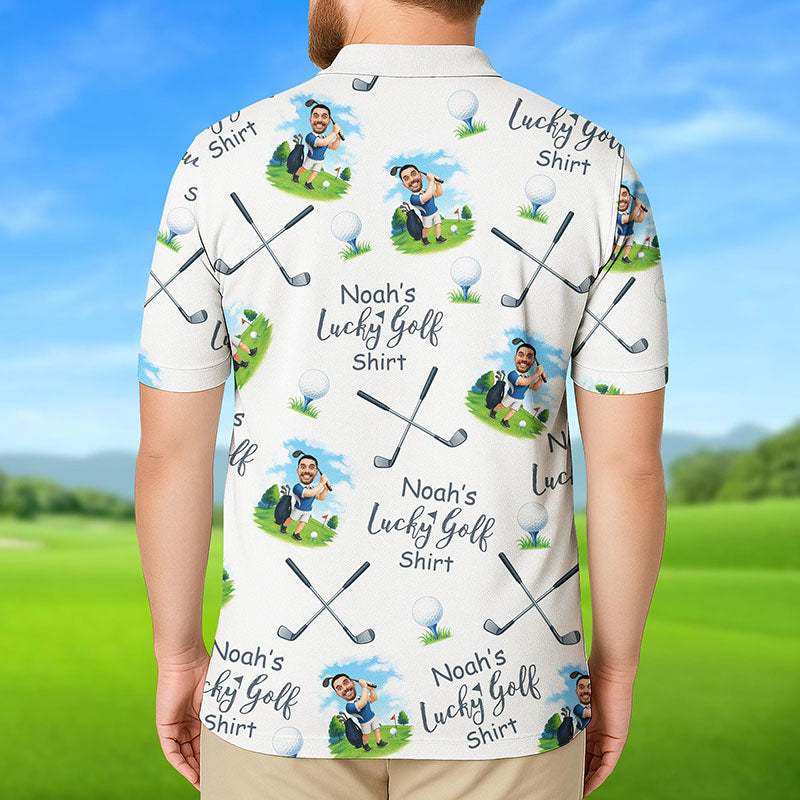 Personalized Lucky Golf Shirt Face Photo Polo Shirt Father's Day Gift For Dad Short Sleeve Golf Shirt Gift for Husband