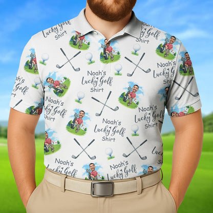 Personalized Lucky Golf Shirt Face Photo Polo Shirt Father's Day Gift For Dad Short Sleeve Golf Shirt Gift for Husband