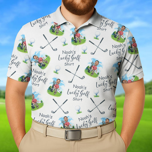 Personalized Lucky Golf Shirt Face Photo Polo Shirt Father's Day Gift For Dad Short Sleeve Golf Shirt Gift for Husband