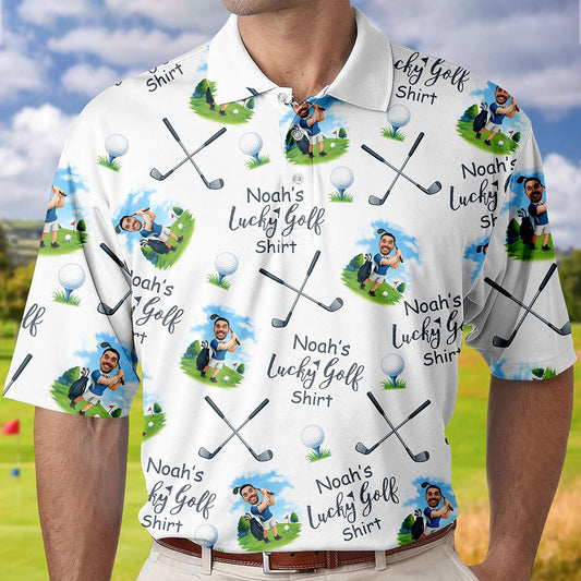 Personalized Lucky Golf Shirt Face Photo Polo Shirt Father's Day Gift For Dad Short Sleeve Golf Shirt Gift for Husband