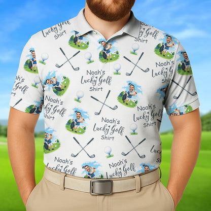 Personalized Lucky Golf Shirt Face Photo Polo Shirt Father's Day Gift For Dad Short Sleeve Golf Shirt Gift for Husband