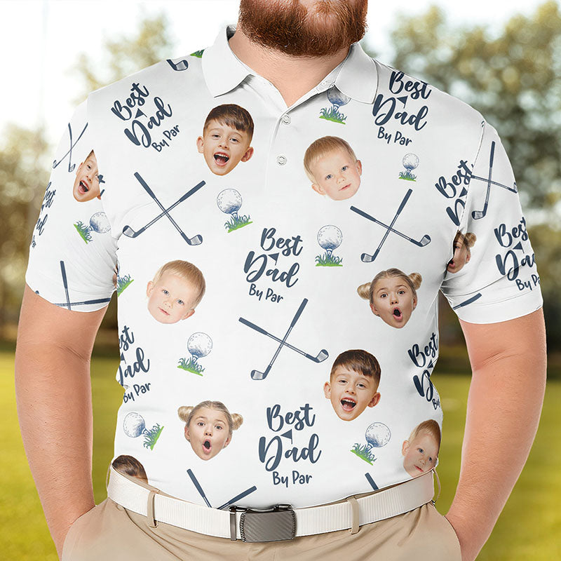 Personalized Best Dad By Par Shirt with Kid's Face Photo Father's Day Gift For Dad Short Sleeve Golf Shirt Gift for Husband