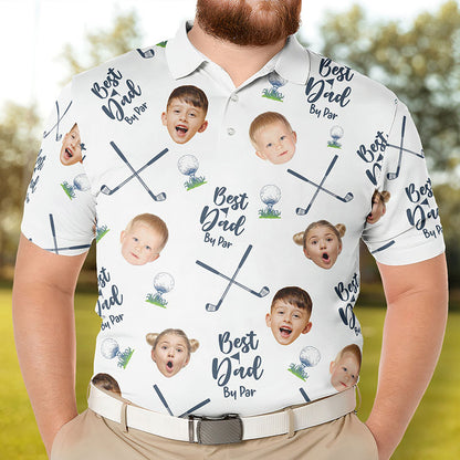 Personalized Best Dad By Par Shirt with Kid's Face Photo Father's Day Gift For Dad Short Sleeve Golf Shirt Gift for Husband