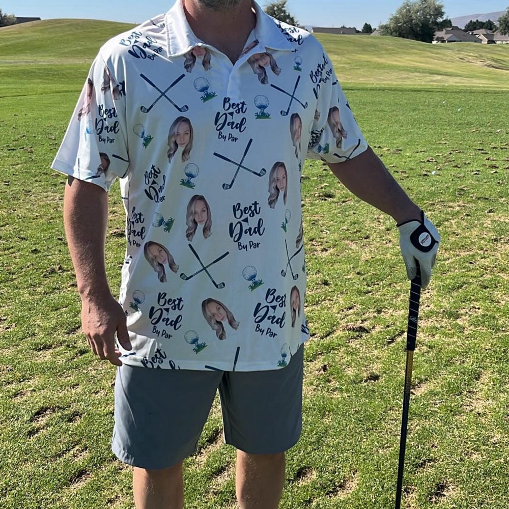 Personalized Best Dad By Par Shirt with Kid's Face Photo Father's Day Gift For Dad Short Sleeve Golf Shirt Gift for Husband
