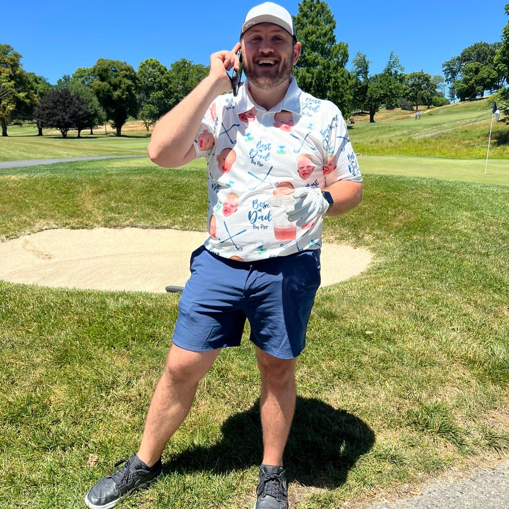 Personalized Best Dad By Par Shirt with Kid's Face Photo Father's Day Gift For Dad Short Sleeve Golf Shirt Gift for Husband