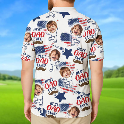 Personalized Best Dad Ever Shirt with Kid's Face Photo Father's Day Gift For Dad Short Sleeve Golf Shirt Gift for Husband