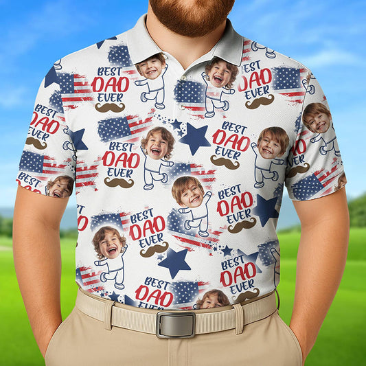 Personalized Best Dad Ever Shirt with Kid's Face Photo Father's Day Gift For Dad Short Sleeve Golf Shirt Gift for Husband