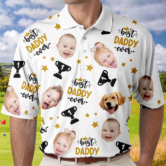 Personalized Best Daddy Ever Shirt with Kid's Face Photo Father's Day Gift For Dad Short Sleeve Golf Shirt Gift for Husband