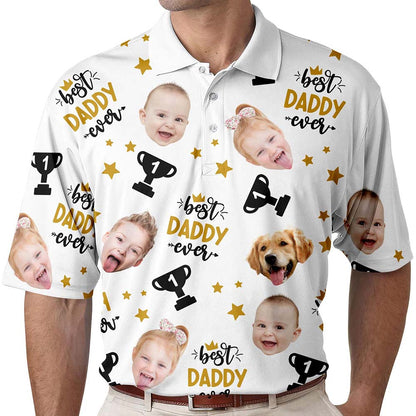 Personalized Best Daddy Ever Shirt with Kid's Face Photo Father's Day Gift For Dad Short Sleeve Golf Shirt Gift for Husband