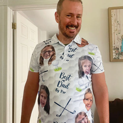 Personalized Best Papa By Par Shirt with Kid's Face Photo Father's Day Gift For Dad Short Sleeve Golf Shirt Gift for Husband