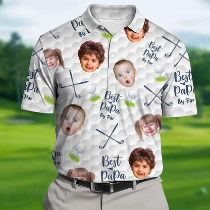Personalized Best Papa By Par Shirt with Kid's Face Photo Father's Day Gift For Dad Short Sleeve Golf Shirt Gift for Husband