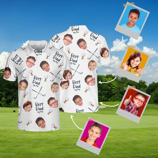 Personalized Best Dad By Par Shirt with Kid's Face Photo Father's Day Gift For Dad Short Sleeve Golf Shirt Gift for Husband