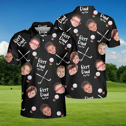 Personalized Best Dad By Par Shirt with Kid's Face Photo Father's Day Gift For Dad Short Sleeve Golf Shirt Gift for Husband