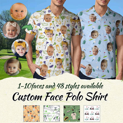 Personalized Face Polo Shirt Father's Day Gift For Dad Short Sleeve Golf Shirt Gift for Husband
