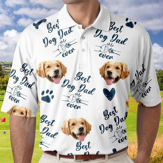 Personalized Best Dog Dad Ever Shirt with Dog Face Photo Father's Day Gift For Dad Short Sleeve Golf Shirt Gift for Pet Lover