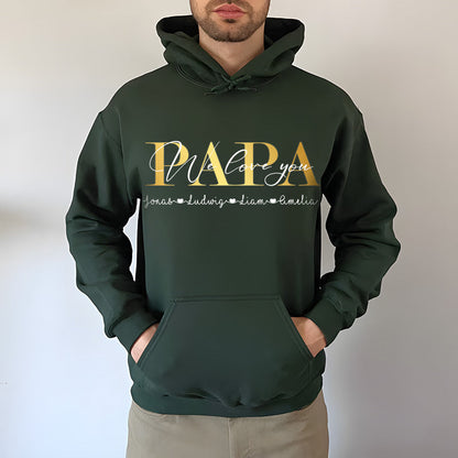 "PAPA we love you" Personalized PAPA Sweatshirt Hoodie with Kid's Names Father's Day Gift