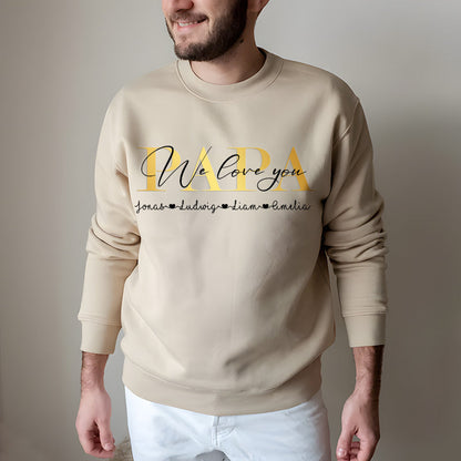 "PAPA we love you" Personalized PAPA Sweatshirt Hoodie with Kid's Names Father's Day Gift