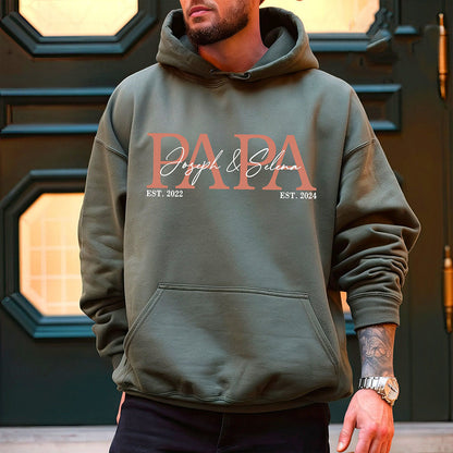 Personalized PAPA T-shirt Sweatshirt Hoodie with Kid's Names Father's Day Gift For Dad