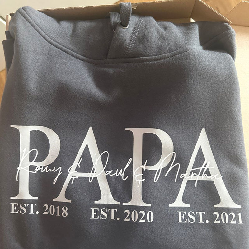 Personalized PAPA T-shirt with Kid's Names Father's Day Gift For Dad