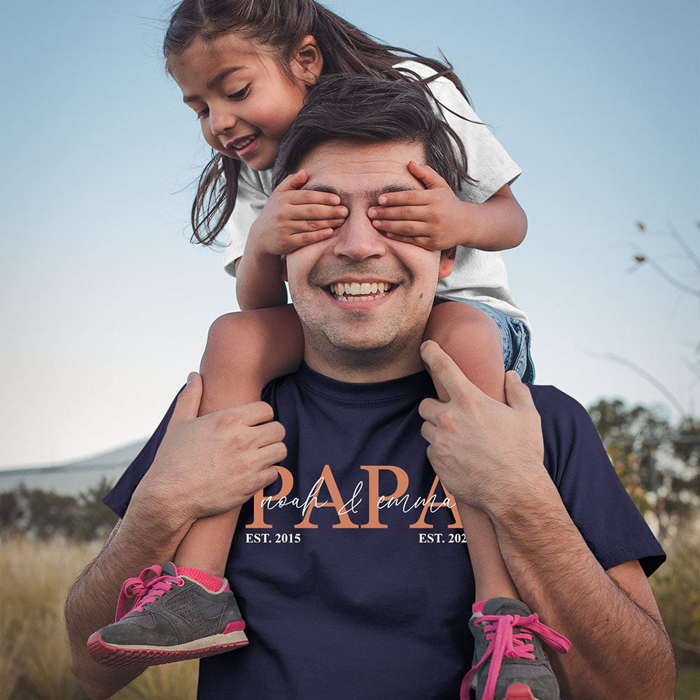 Personalized PAPA T-shirt Sweatshirt Hoodie with Kid's Names Father's Day Gift For Dad
