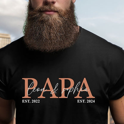 Personalized PAPA T-shirt with Kid's Names Father's Day Gift For Him