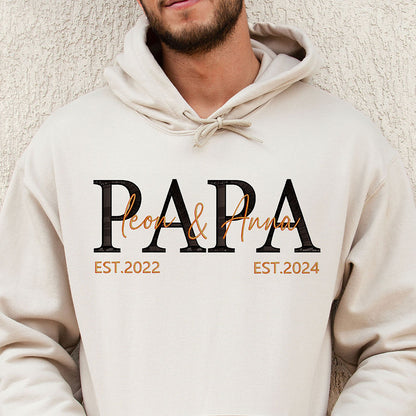 Personalized Embroidered PAPA Hoodie with Name and Year Father's Day Gift For Him