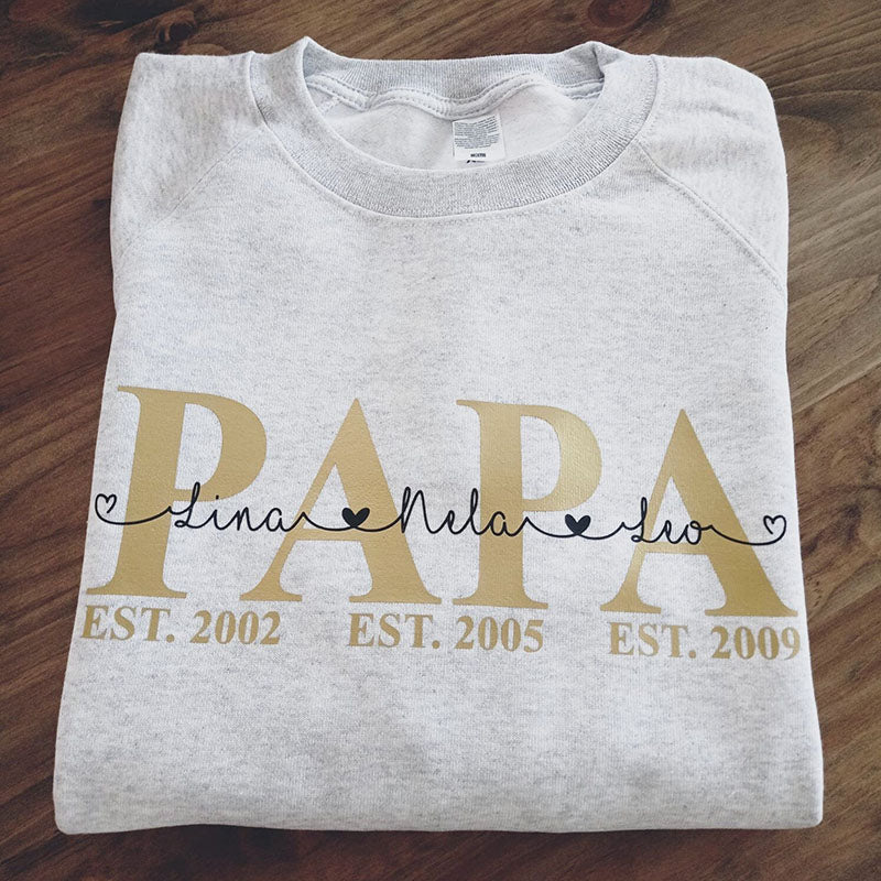 Personalized PAPA T-shirt with Kid's Names Father's Day Gift For Dad