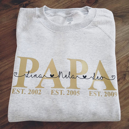 Personalized PAPA T-shirt with Kid's Names Father's Day Gift For Dad