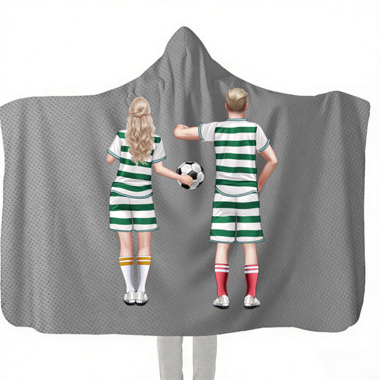 Personalized Soccer Couple Hooded Minky Fleece Blanket Sports Throw Hooded Blanket