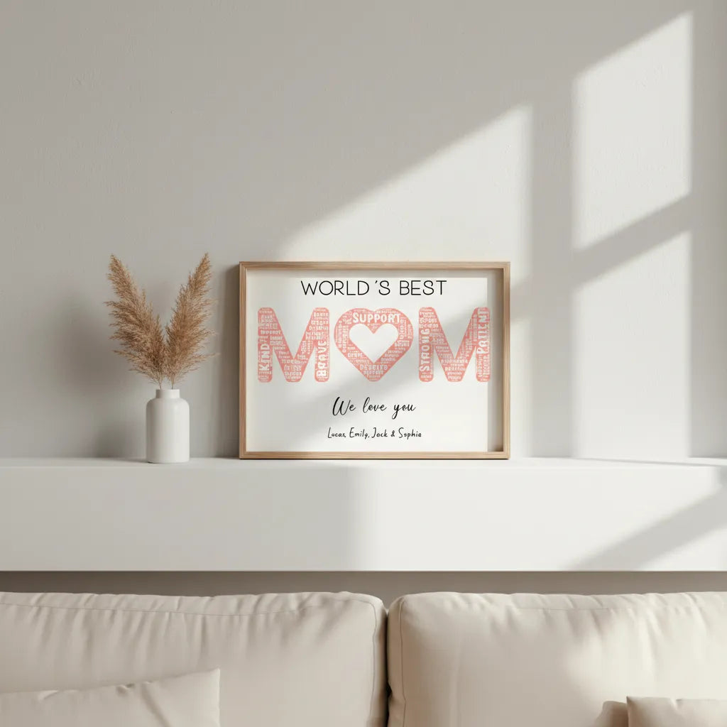 Personalized Words Best Mom Print Art with Names and Traits Mother's Day Gift