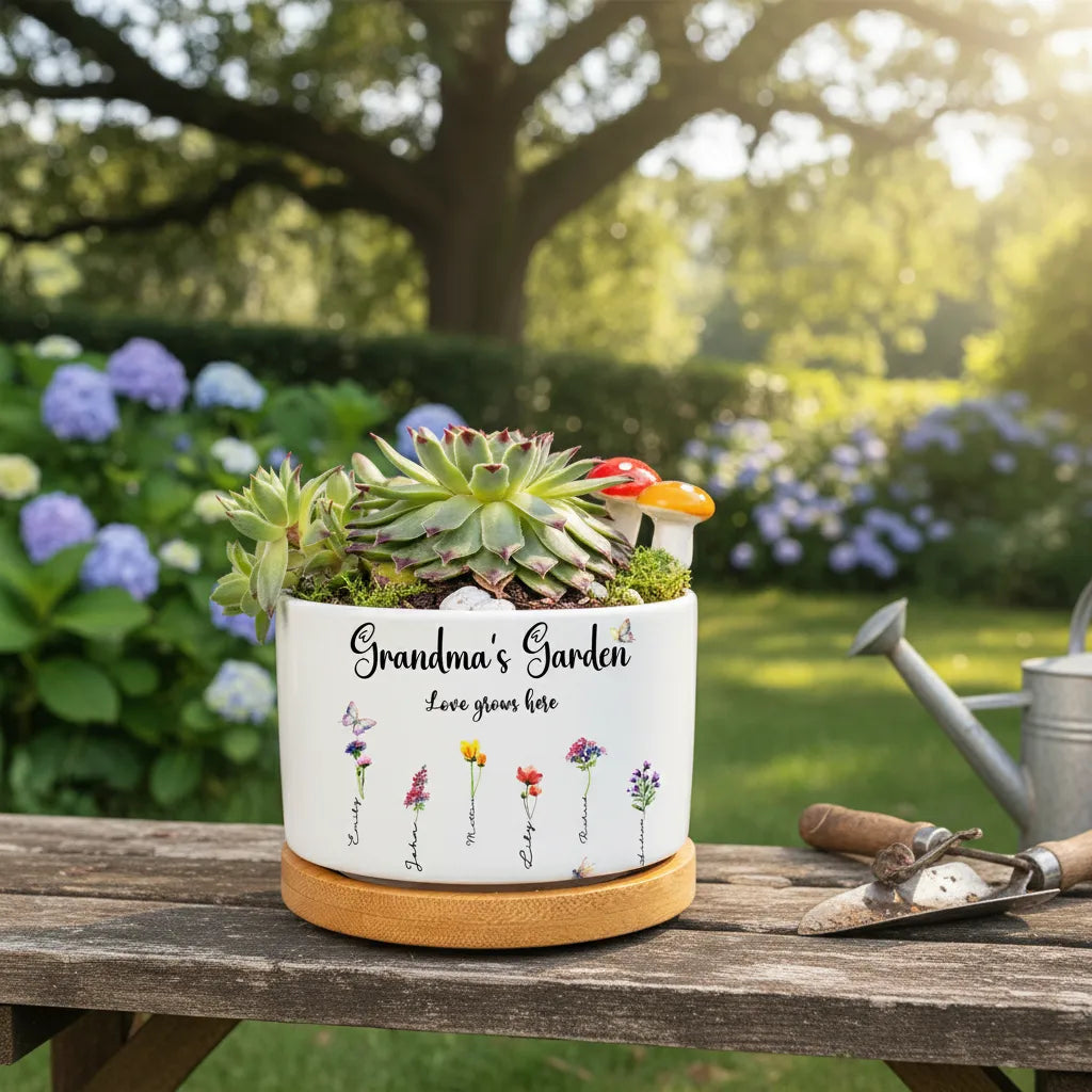 Personalized Birth Month Flower Pot Nana's Garden Planter with Grandkids' Names Mother's Day Gift