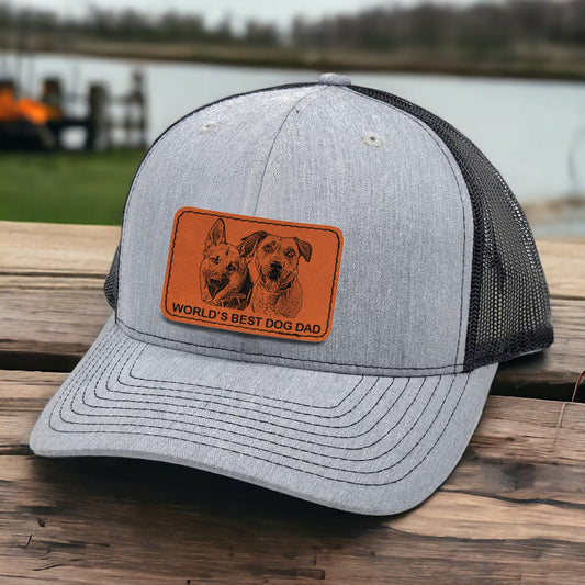 Personalized Dog Dad Portrait Leather Patch Trucker Hat with Photo Gift for Dad