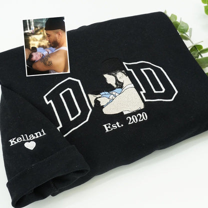 Embroidered Embroidered Dad Portrait Hoodie Father and Son/Daughter Sweatshirt with Photo Father's Day Gift