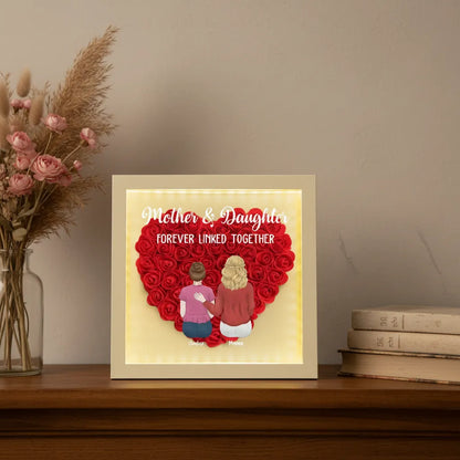Personalized Mom and Daughter Heart Shadow Box With LED Light Mother's Day Gift