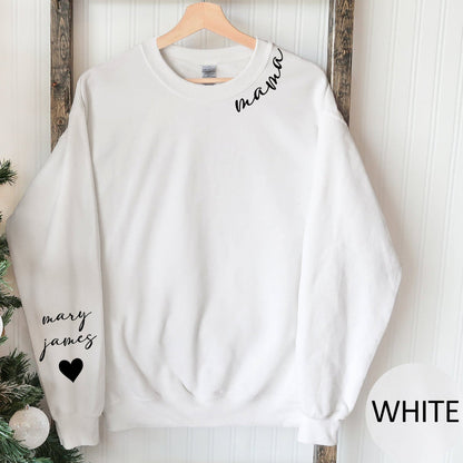 Personalized Mama Sweatshirt with Kid Names on Sleeves Mother's Day Birthday Gift