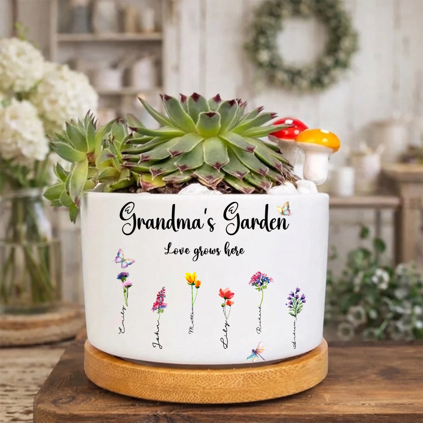Personalized Birth Month Flower Pot Nana's Garden Planter with Grandkids' Names Mother's Day Gift