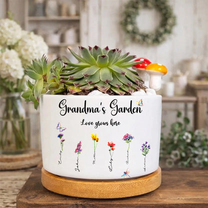 Personalized Birth Month Flower Pot Nana's Garden Planter with Grandkids' Names Mother's Day Gift