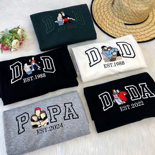 Embroidered Embroidered Dad Portrait Hoodie Father and Son/Daughter Sweatshirt with Photo Father's Day Gift