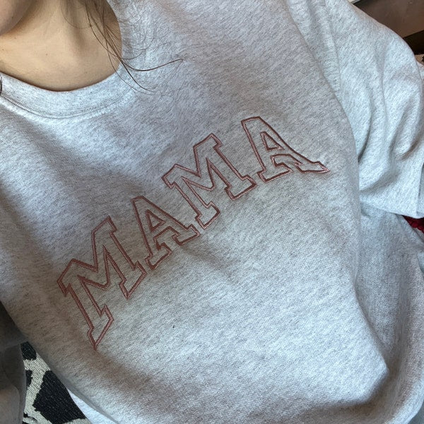 Personalized Embroidered Mama Sweatshirt with Kid Names on Sleeve