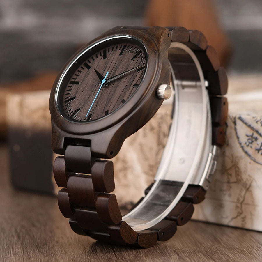 Personalized Adventure Awaits Men's Engraved Wooden Anniversary Watch Gift for Husband