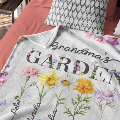 Personalized Grandma's Garden Blanket Birth Month Flowers with Grandkids Names Mother's Day Gift