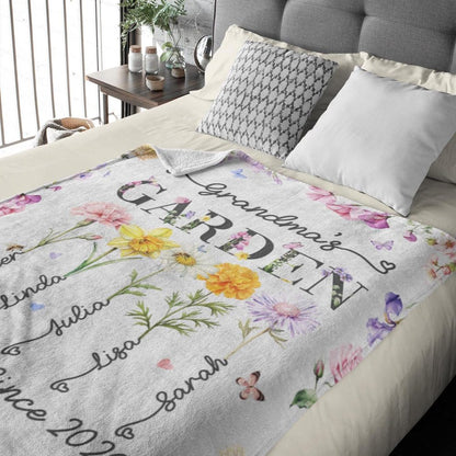 Personalized Grandma's Garden Blanket Birth Month Flowers with Grandkids Names Mother's Day Gift