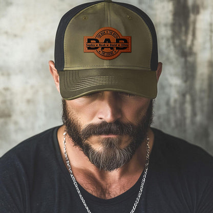Personalized The Man The Myth The Legend DAD Hats with Kids Names Leather Patch Trucker Hat Father's Day Gift