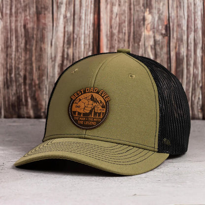 Personalized Best Dad Ever The Man The Myth The Legend DAD Hats with Kids Names Leather Patch Trucker Hat Father's Day Gift