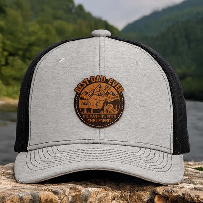 Personalized Best Dad Ever The Man The Myth The Legend DAD Hats with Kids Names Leather Patch Trucker Hat Father's Day Gift