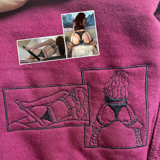 Custom Embroidered Spicy with Girlfriend Photo Sweatshirt - Personalized Girlfriend Spicy Photo Drawing Sweatshirt - Boyfriend Gift