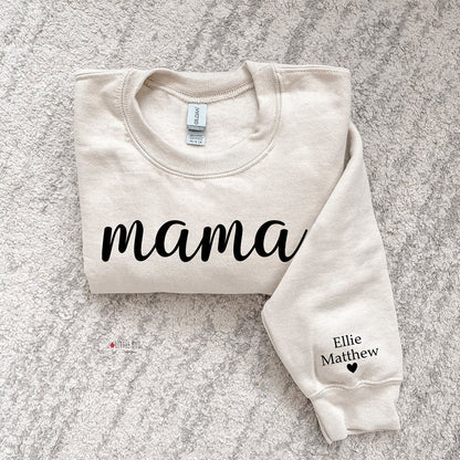 Personalized Mama Sweatshirt Hoodie with Kid Names on Sleeves Mother's Day Birthday Gift