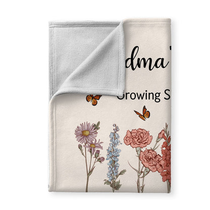 Personalized Grandma's Garden Blanket Birth Month Flowers with Grandkids Names Mother's Day Gift