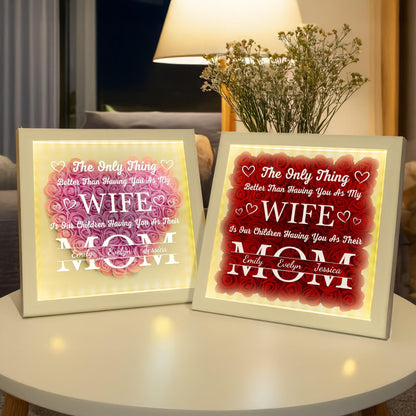 Personalized Flower Shadow Box With LED Light Having You As My Wife Mother's Day Gift