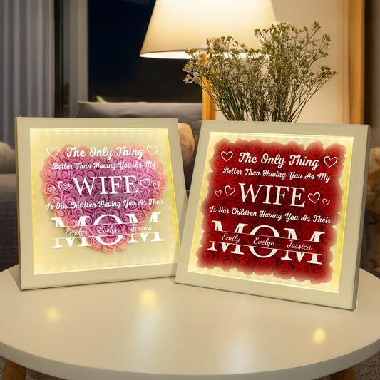Personalized Flower Shadow Box With LED Light Having You As My Wife Mother's Day Gift